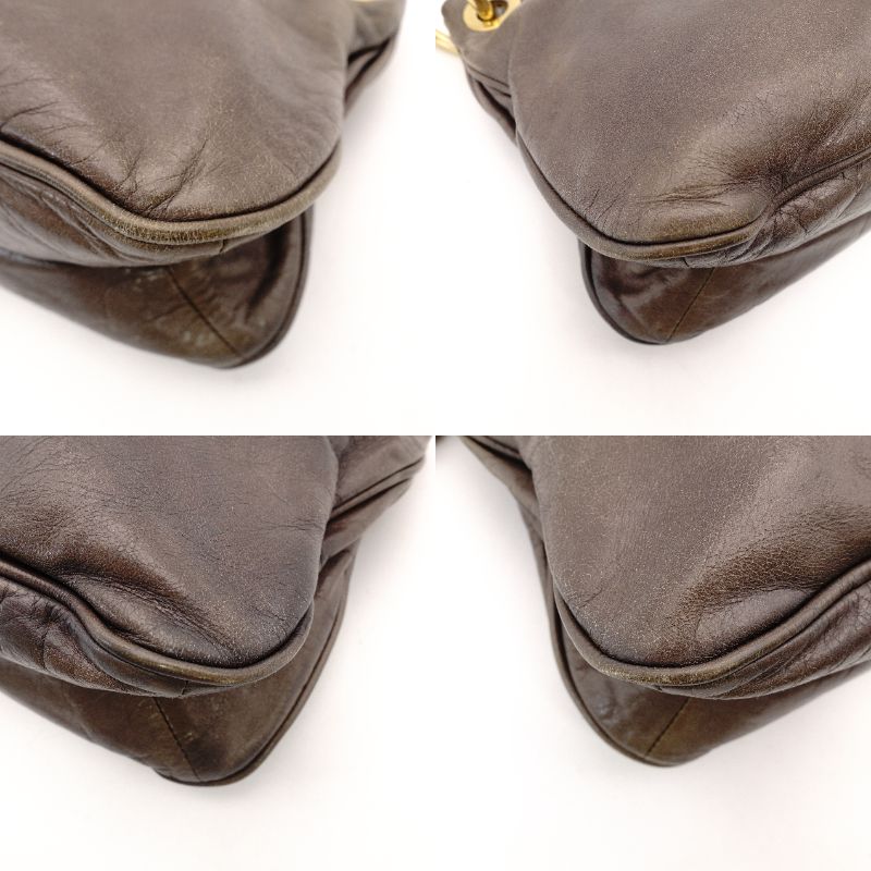 PRADA One Shoulder Bag Brown Leather Gold Hardware Brown Charm 7-12-963