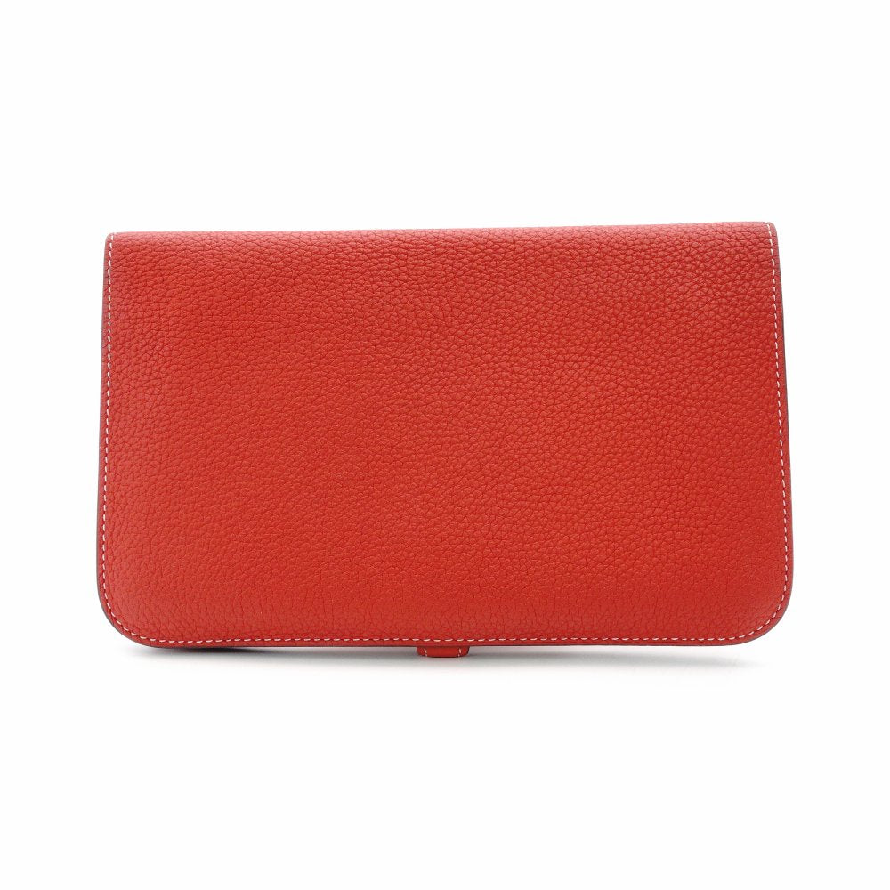 HERMES Dogon GM Long Wallet Leather Red Silver Hardware Wallet □Q Stamped Wallet 7-12-0660