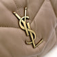 SAINT LAURENT Lulu Puffer Leather Chain Shoulder Bag, Leather, Beige, Crossbody, Gold Hardware