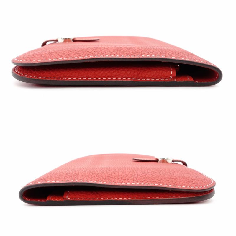 HERMES Dogon GM Long Wallet Leather Red Silver Hardware Wallet □Q Stamped Wallet 7-12-0660