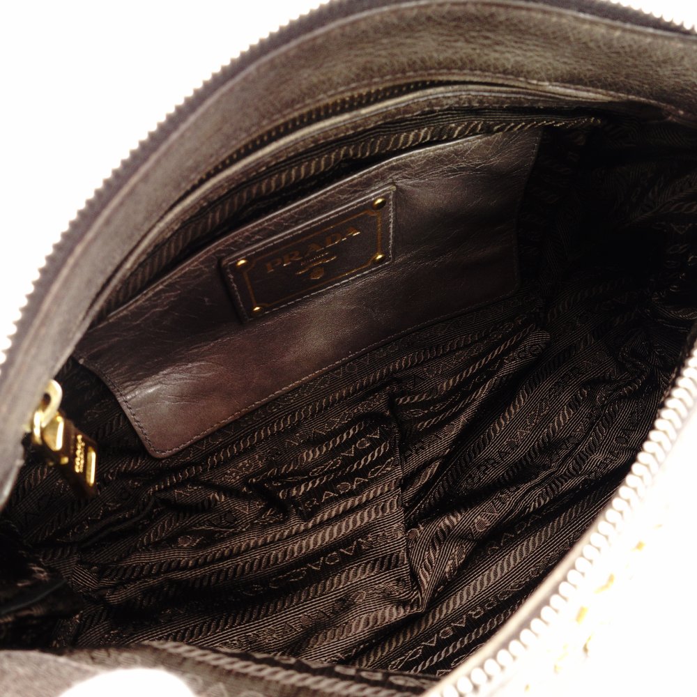 PRADA One Shoulder Bag Brown Leather Gold Hardware Brown Charm 7-12-963