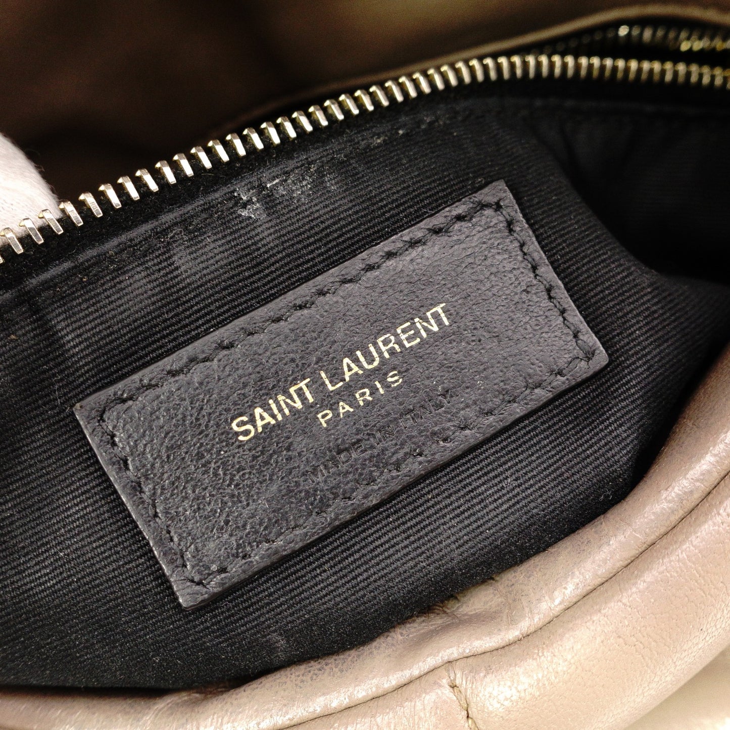 SAINT LAURENT Lulu Puffer Leather Chain Shoulder Bag, Leather, Beige, Crossbody, Gold Hardware
