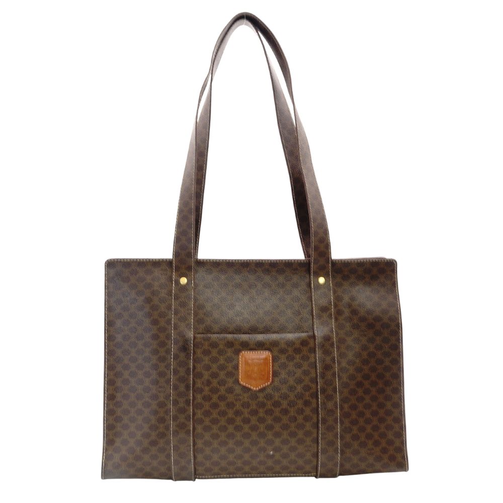 Celine Macadam Tote Bag Brown PVC Shoulder Vintage 7-12-755