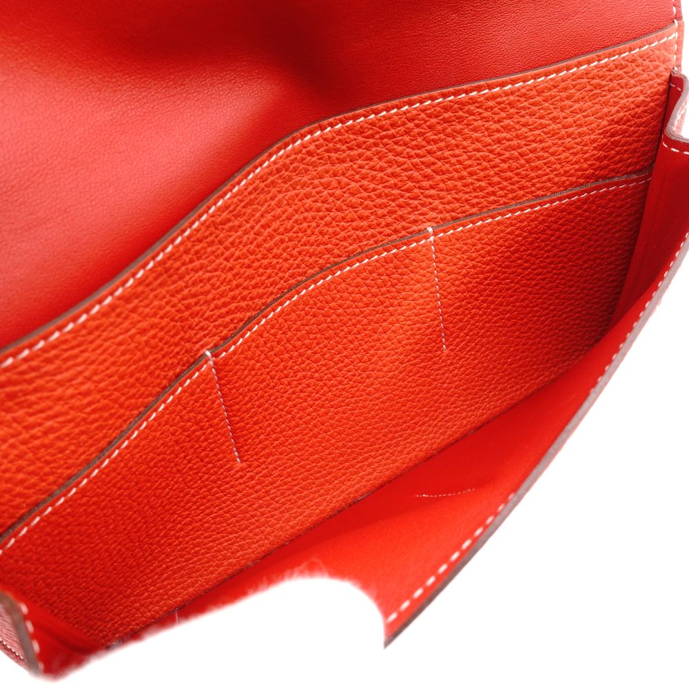 HERMES Dogon GM Long Wallet Leather Red Silver Hardware Wallet □Q Stamped Wallet 7-12-0660