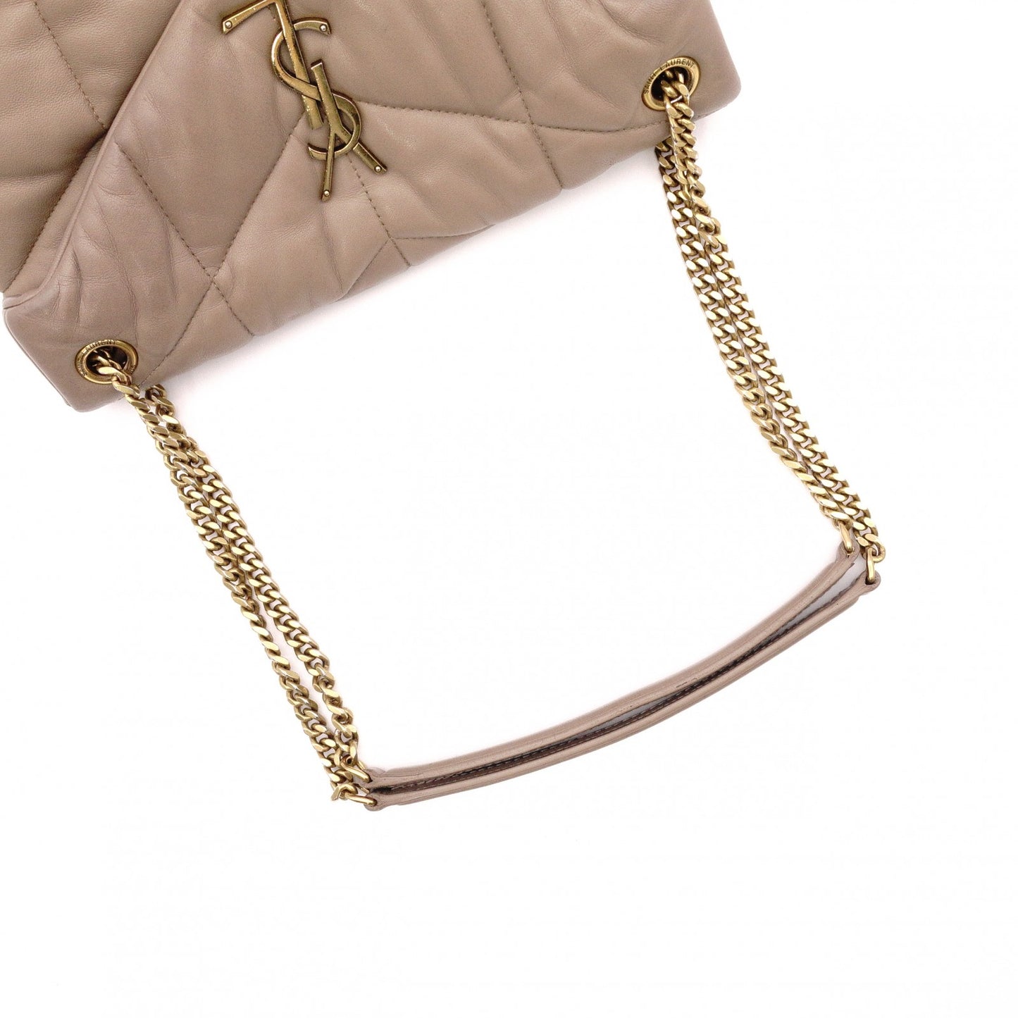 SAINT LAURENT Lulu Puffer Leather Chain Shoulder Bag, Leather, Beige, Crossbody, Gold Hardware