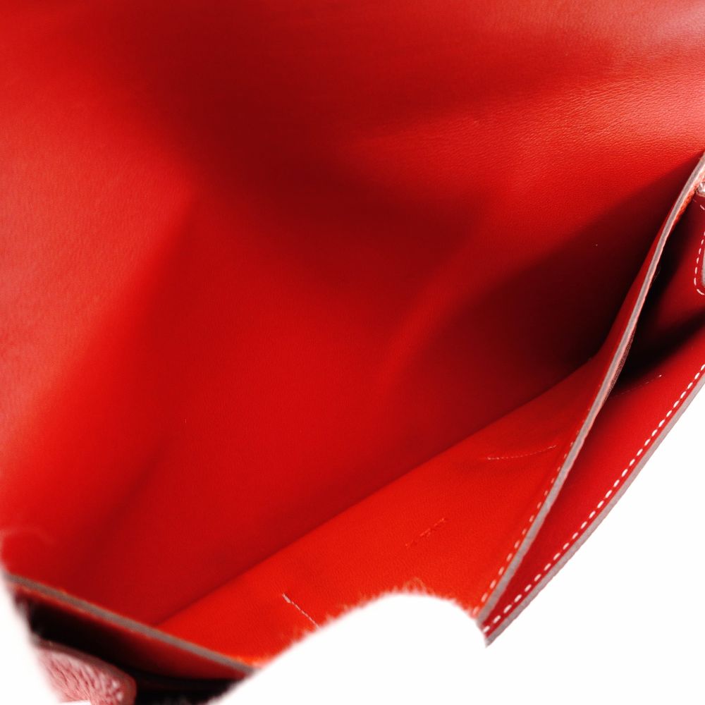 HERMES Dogon GM Long Wallet Leather Red Silver Hardware Wallet □Q Stamped Wallet 7-12-0660