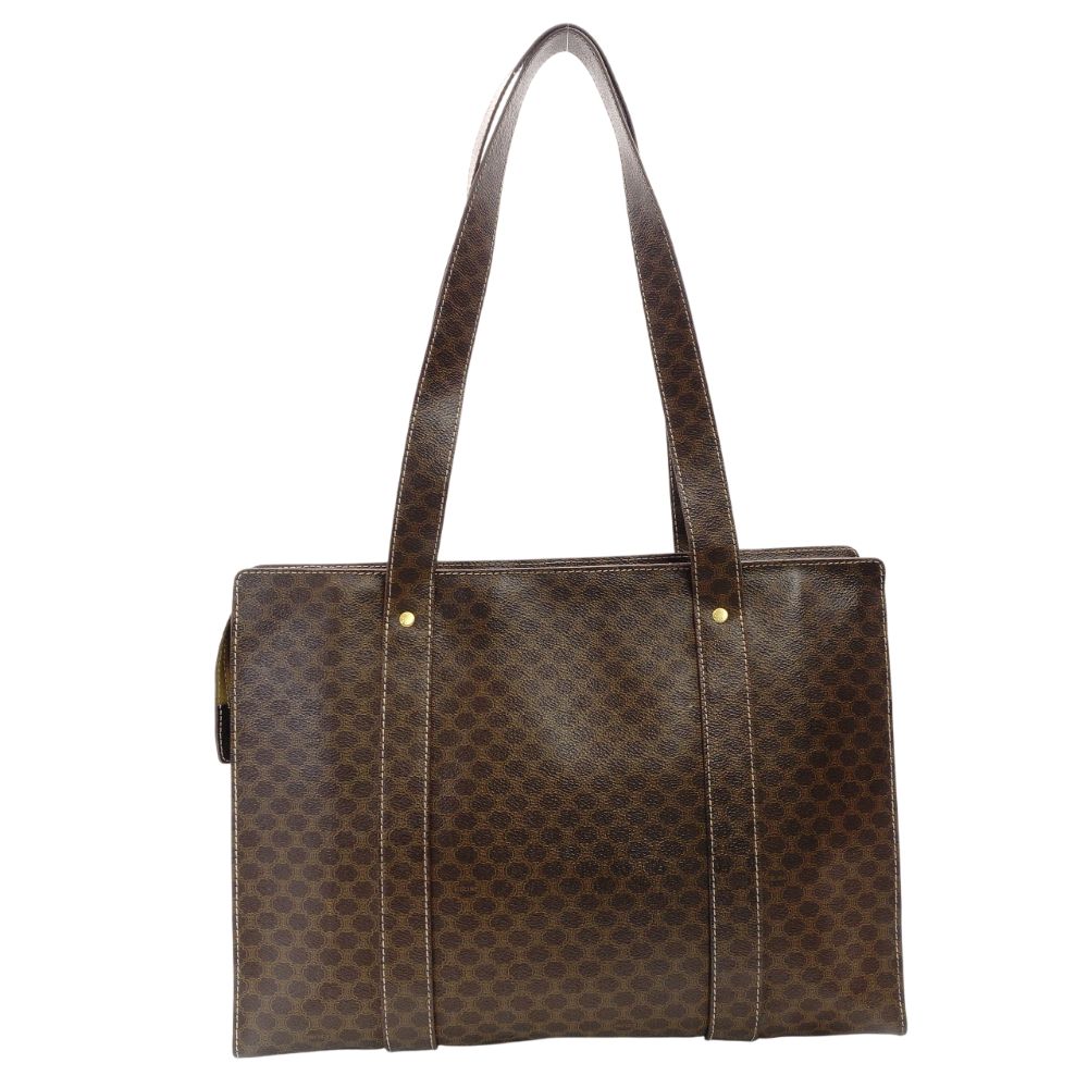 Celine Macadam Tote Bag Brown PVC Shoulder Vintage 7-12-755