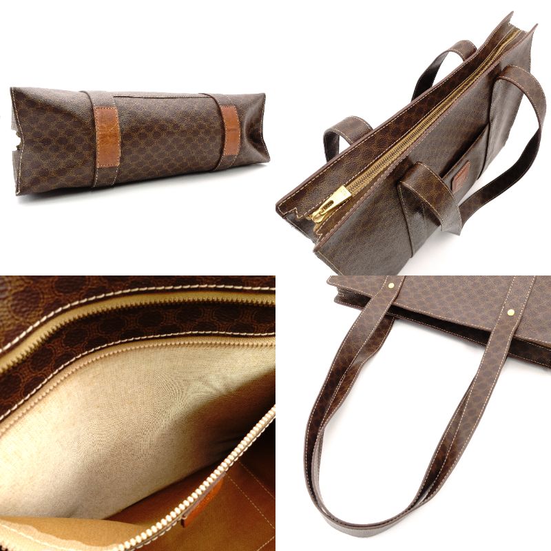 Celine Macadam Tote Bag Brown PVC Shoulder Vintage 7-12-755