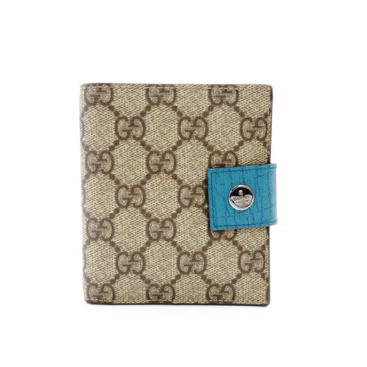 GUCCI Compact Wallet Mini Wallet Folding Wallet GG Supreme Bifold Wallet Beige × Blue R801142