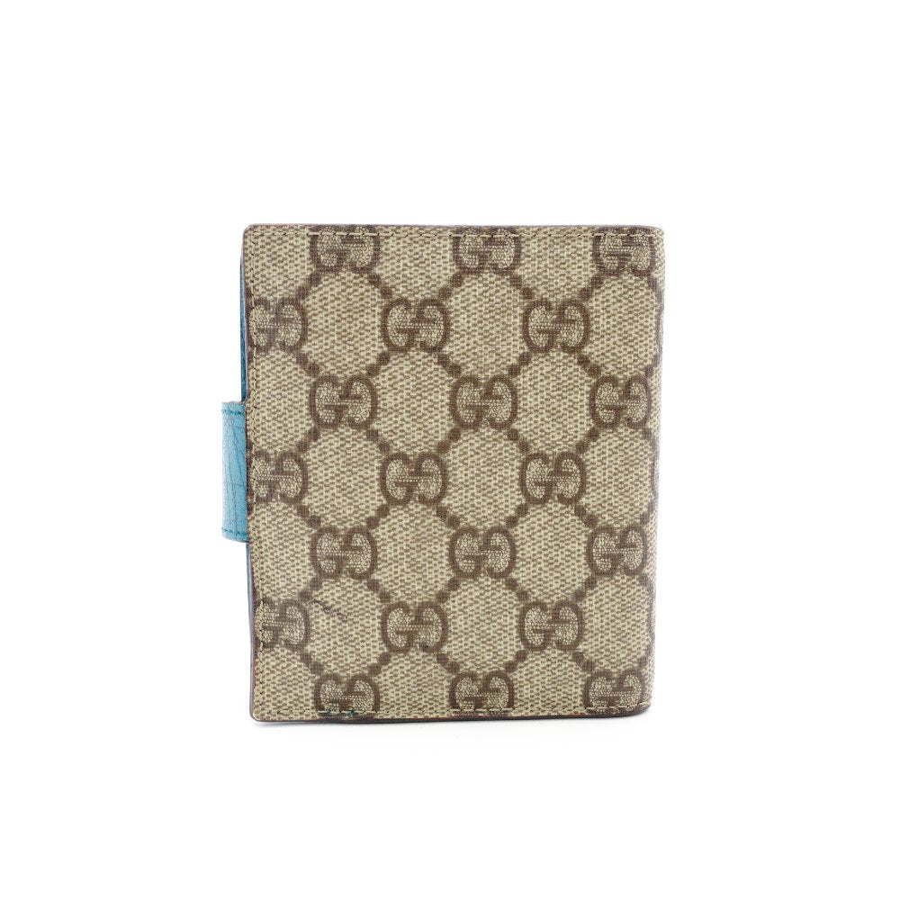 GUCCI Compact Wallet Mini Wallet Folding Wallet GG Supreme Bifold Wallet Beige × Blue R801142