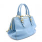 Miu Miu Madras Handbag, Leather, Blue, 2-Way Shoulder Bag, Gold Hardware