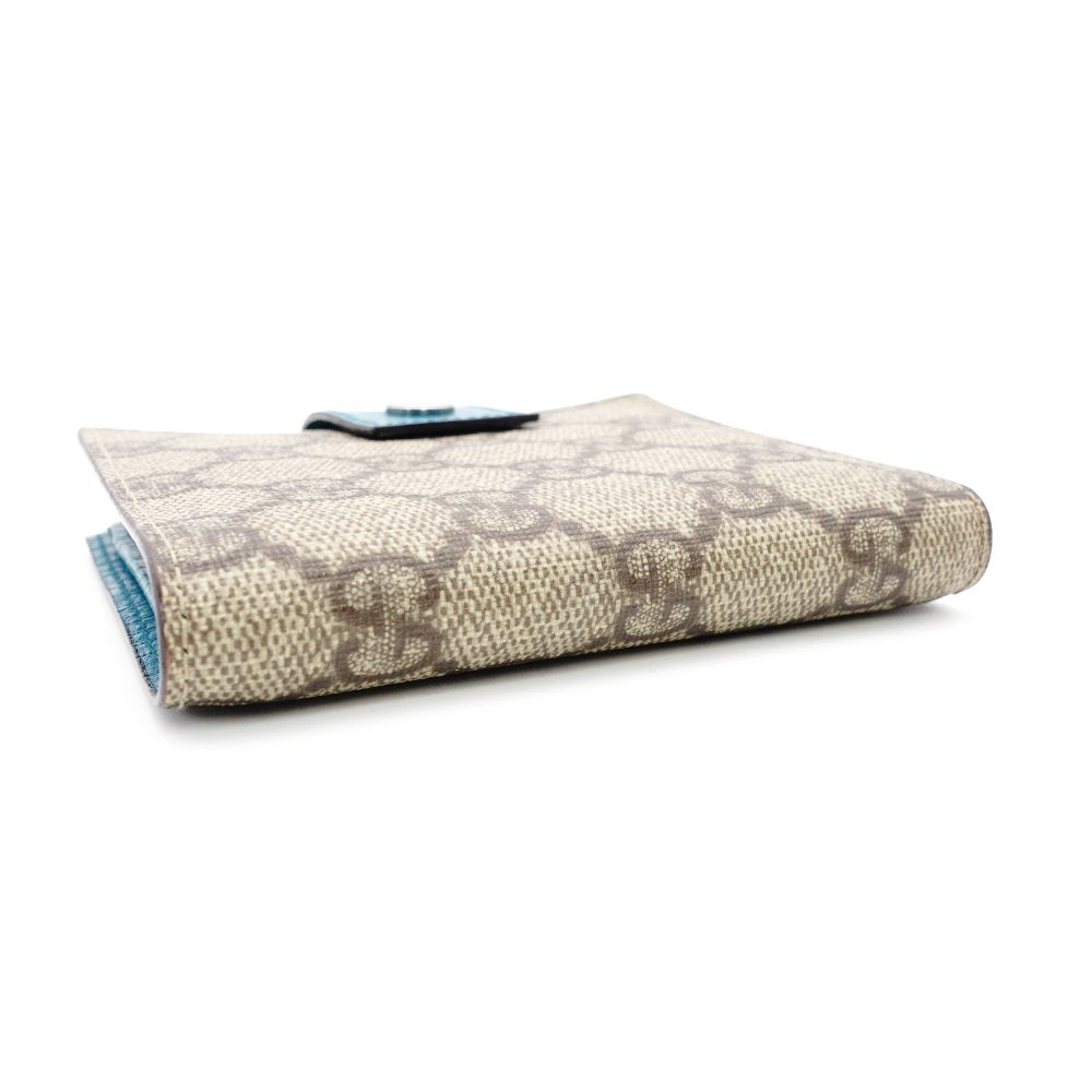 GUCCI Compact Wallet Mini Wallet Folding Wallet GG Supreme Bifold Wallet Beige × Blue R801142