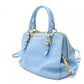 Miu Miu Madras Handbag, Leather, Blue, 2-Way Shoulder Bag, Gold Hardware