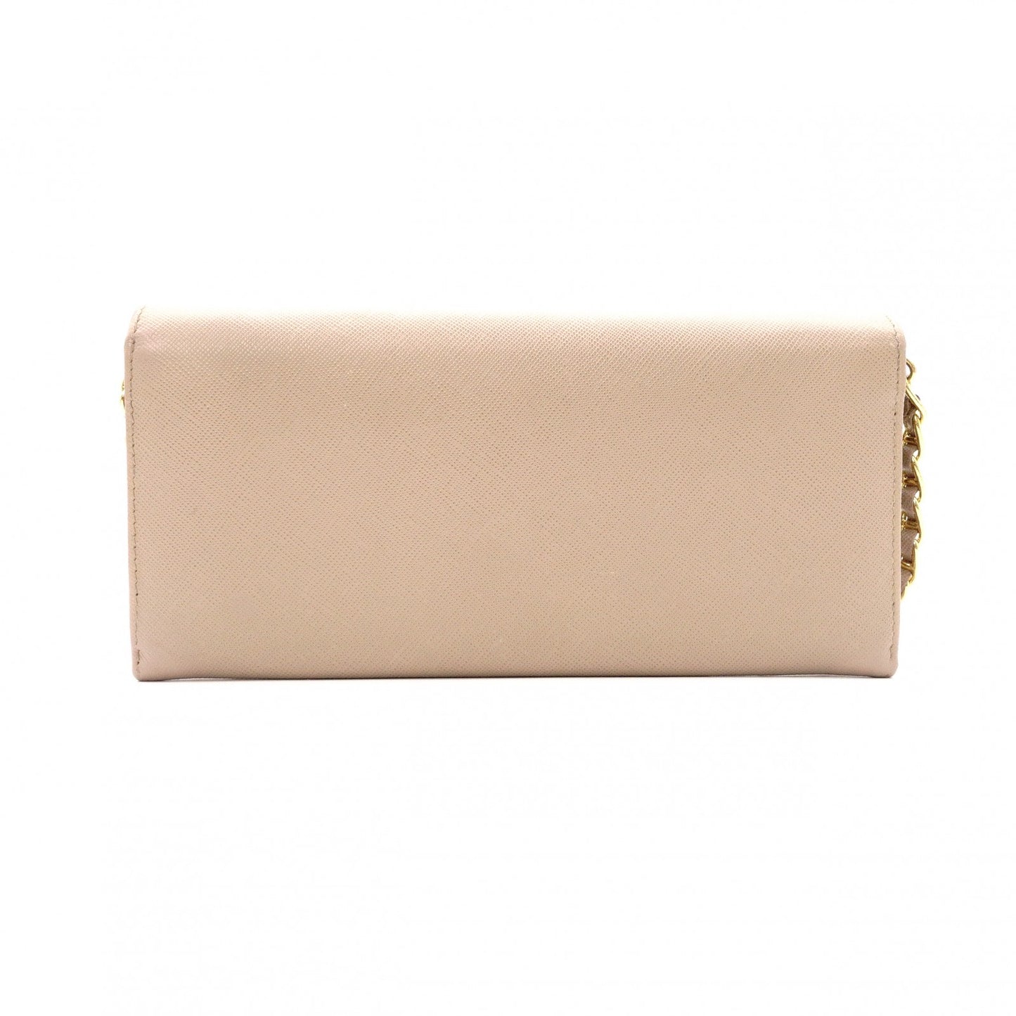 PRADA Saffiano Wallet Chain, Leather, Beige, Long Wallet, Shoulder Bag, Gold Hardware