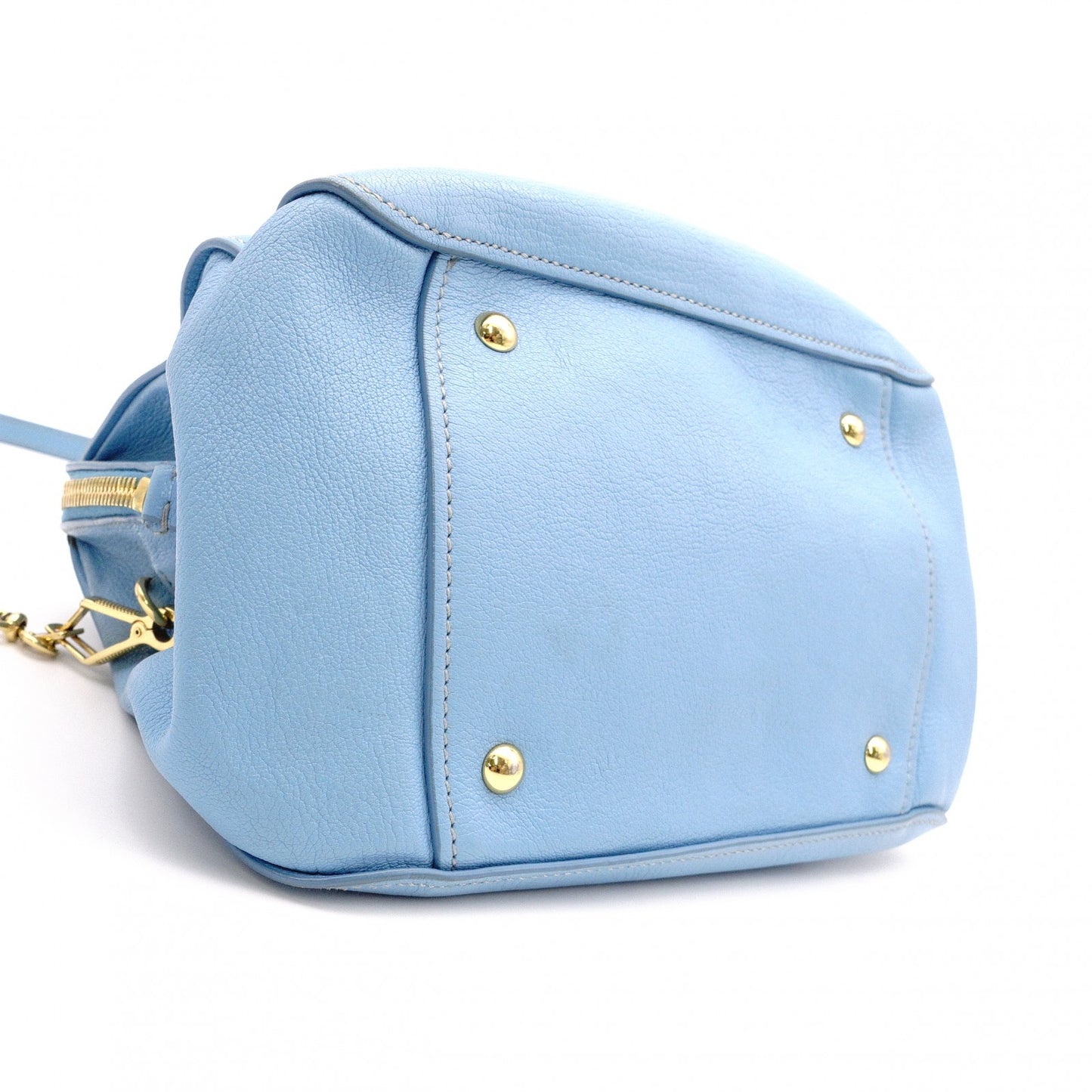 Miu Miu Madras Handbag, Leather, Blue, 2-Way Shoulder Bag, Gold Hardware