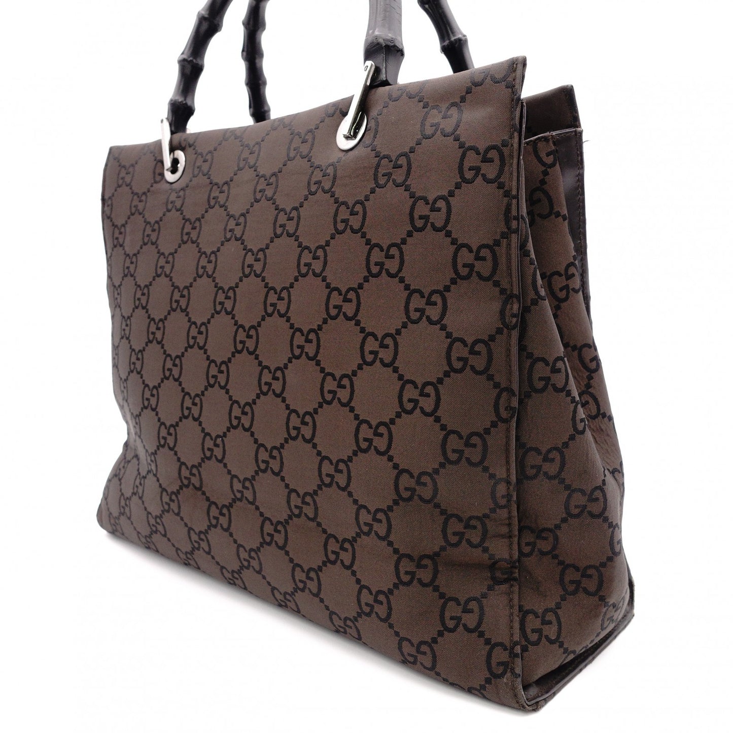 GUCCI Bamboo Handbag, Canvas, Brown