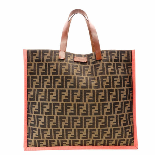 FENDI Zucca Tote Bag Canvas Brown × Orange Leather Shoulder R801023
