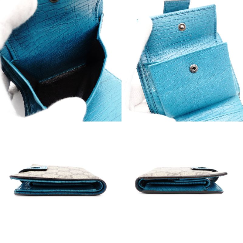 GUCCI Compact Wallet Mini Wallet Folding Wallet GG Supreme Bifold Wallet Beige × Blue R801142
