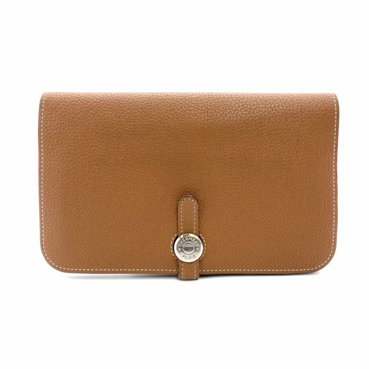 HERMES Dogon GM Long Wallet Leather Brown Silver Hardware Wallet X Engraving Wallet R801028