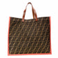 FENDI Zucca Tote Bag Canvas Brown × Orange Leather Shoulder R801023