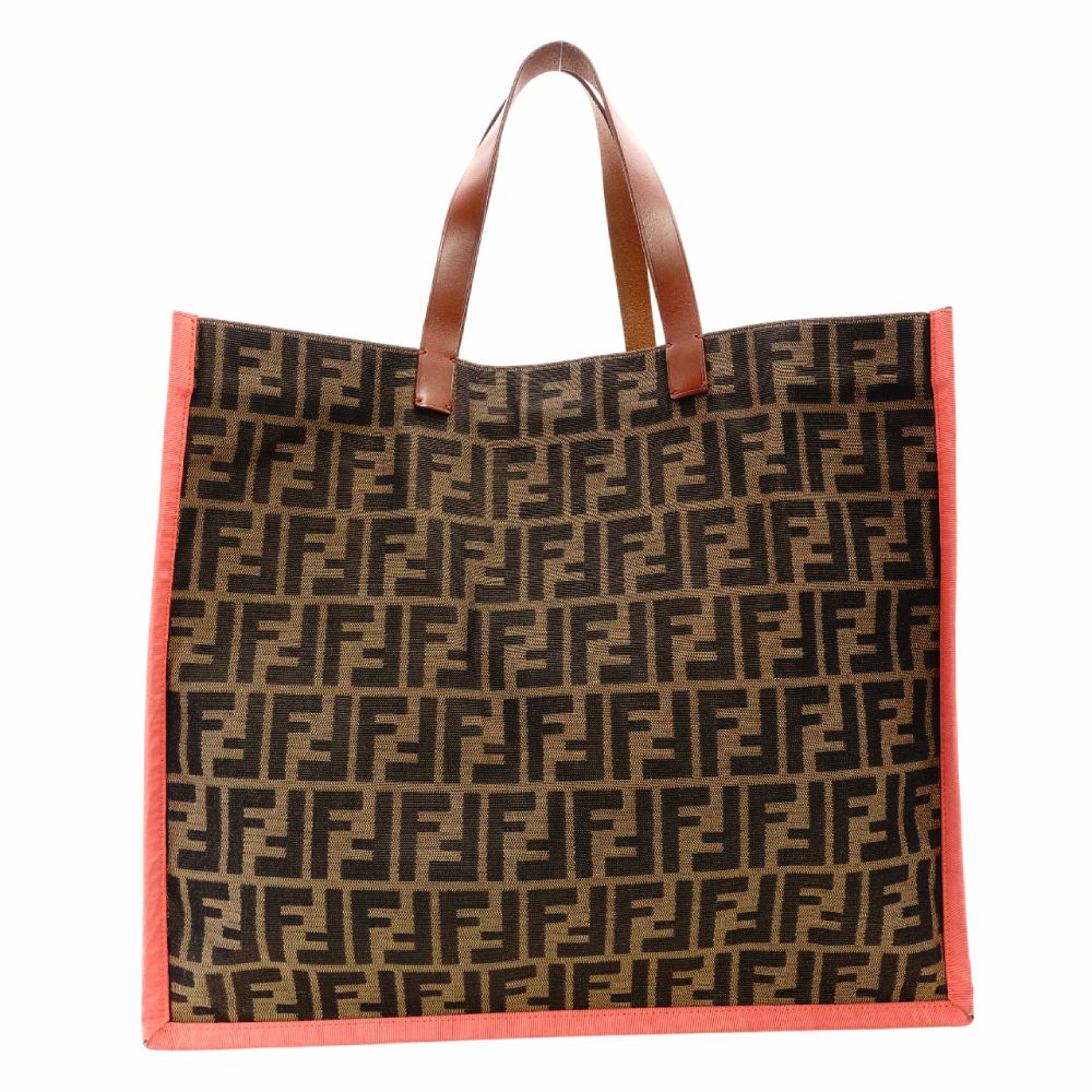FENDI Zucca Tote Bag Canvas Brown × Orange Leather Shoulder R801023