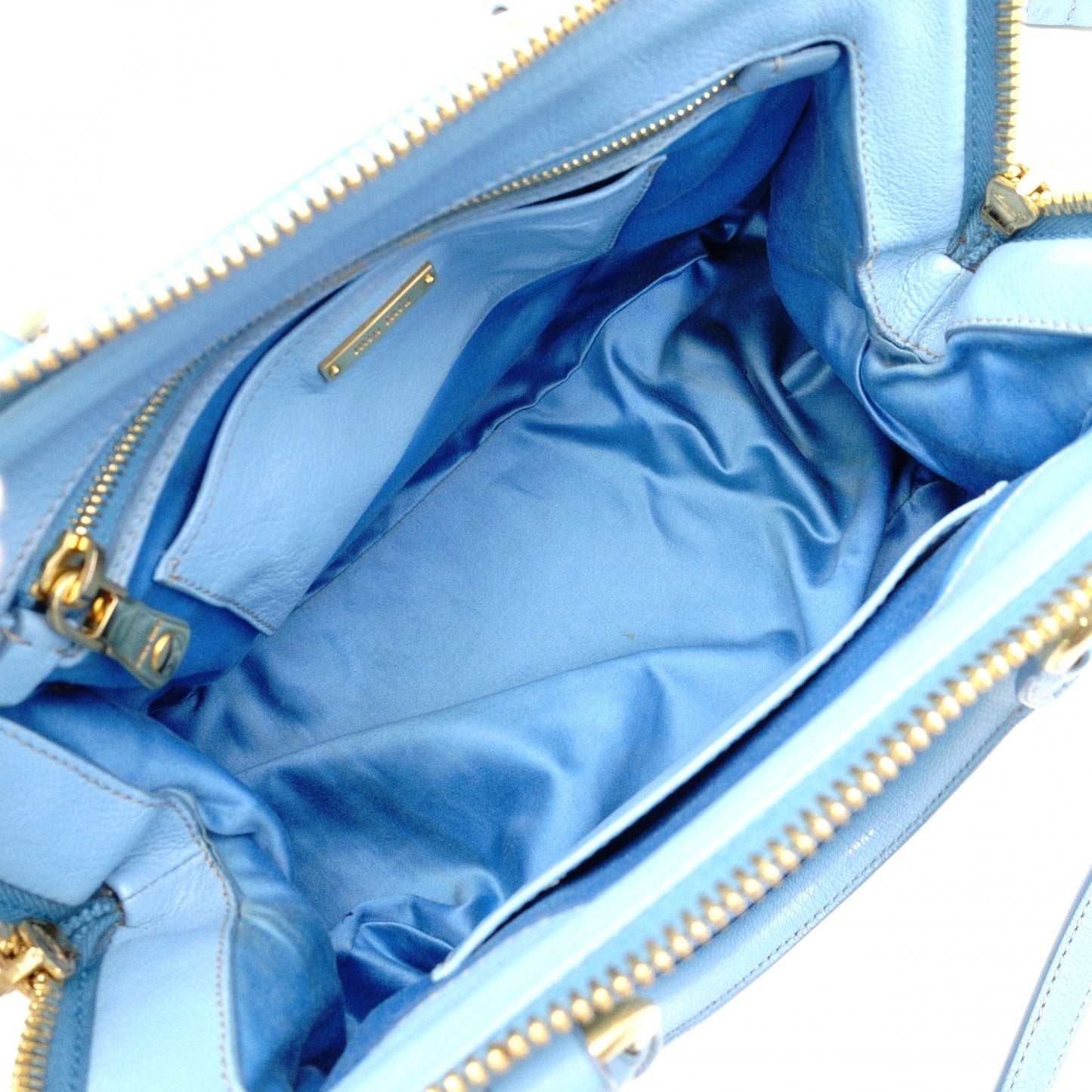Miu Miu Madras Handbag, Leather, Blue, 2-Way Shoulder Bag, Gold Hardware