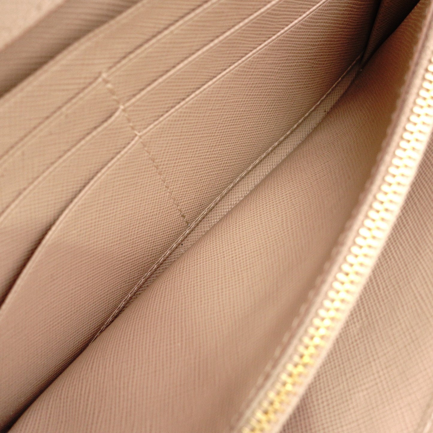 PRADA Saffiano Wallet Chain, Leather, Beige, Long Wallet, Shoulder Bag, Gold Hardware