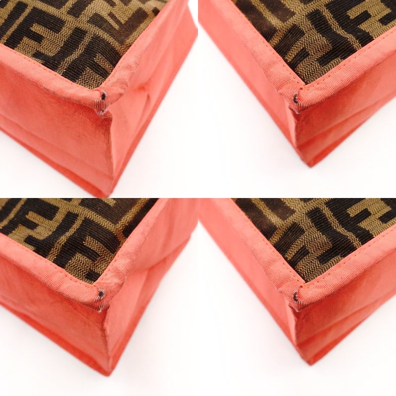 FENDI Zucca Tote Bag Canvas Brown × Orange Leather Shoulder R801023