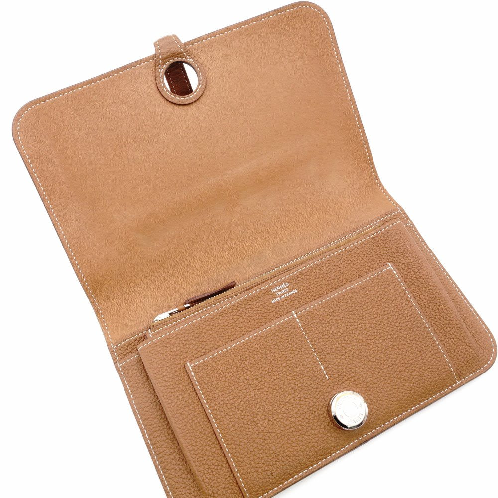 HERMES Dogon GM Long Wallet Leather Brown Silver Hardware Wallet X Engraving Wallet R801028