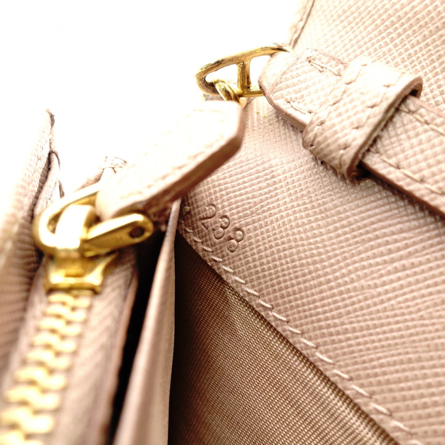 PRADA Saffiano Wallet Chain, Leather, Beige, Long Wallet, Shoulder Bag, Gold Hardware