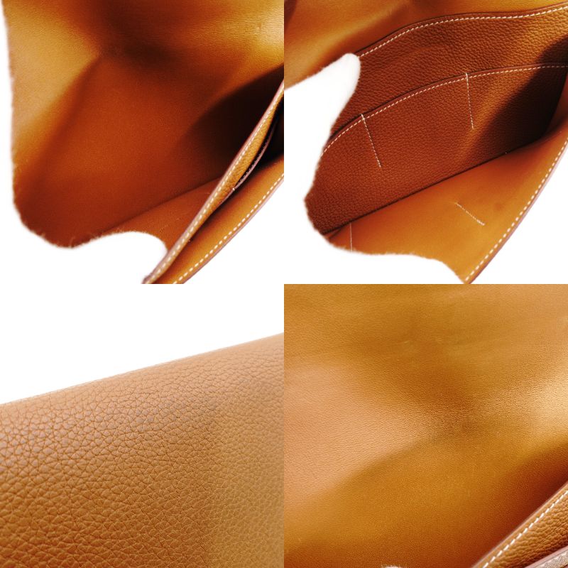 HERMES Dogon GM Long Wallet Leather Brown Silver Hardware Wallet X Engraving Wallet R801028