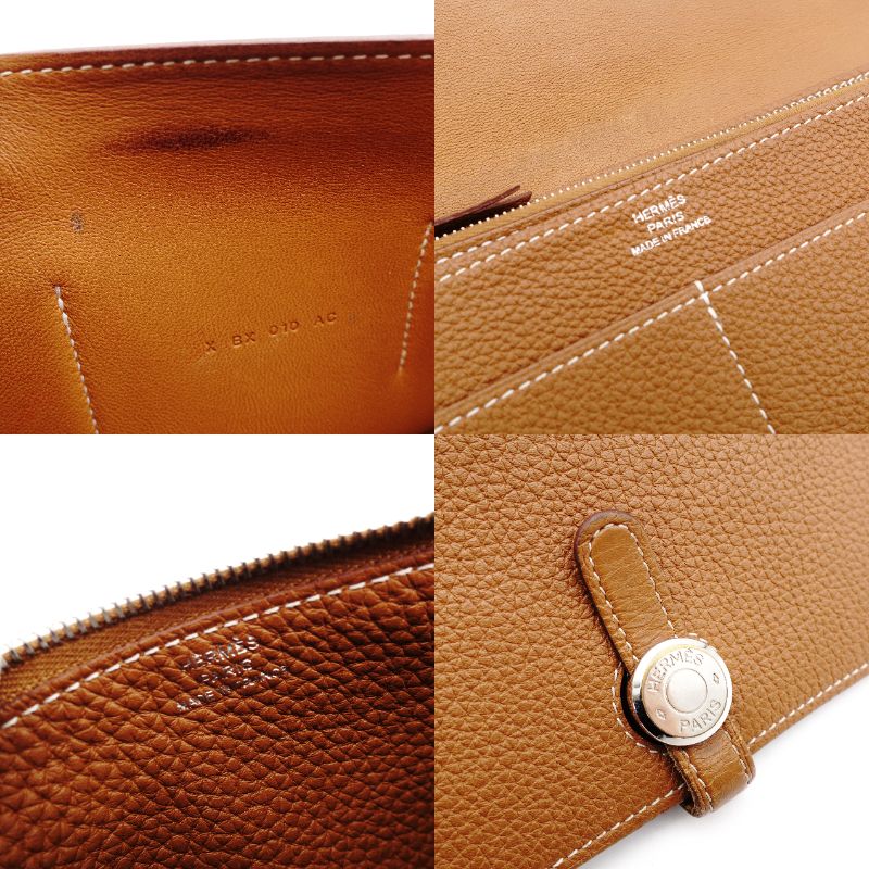 HERMES Dogon GM Long Wallet Leather Brown Silver Hardware Wallet X Engraving Wallet R801028