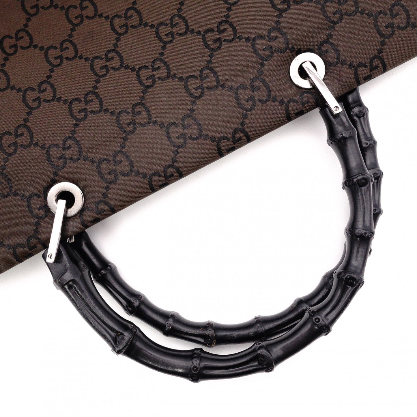 GUCCI Bamboo Handbag, Canvas, Brown