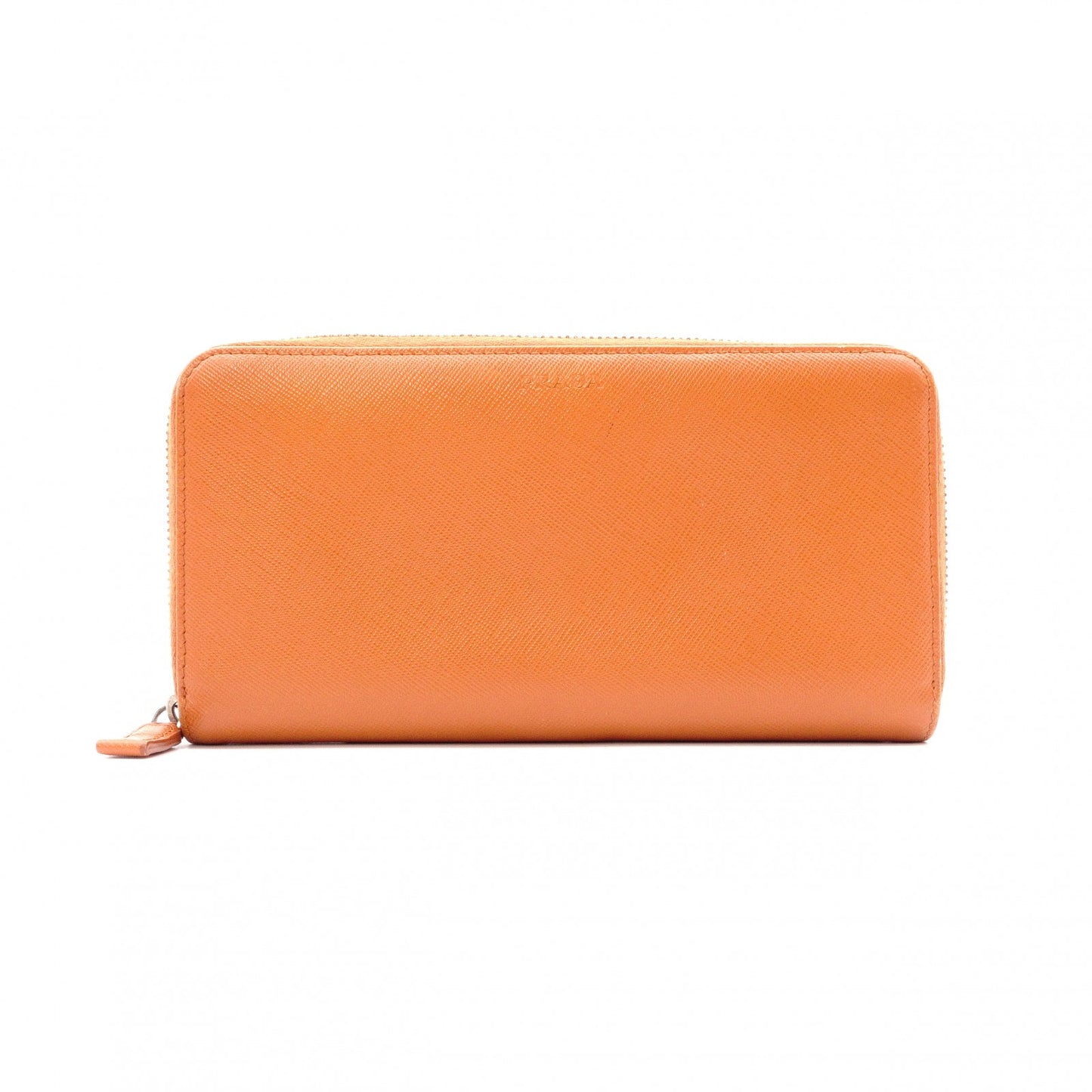 PRADA Saffiano Long Wallet, Leather, Orange, Wallet, Logo, Silver Hardware