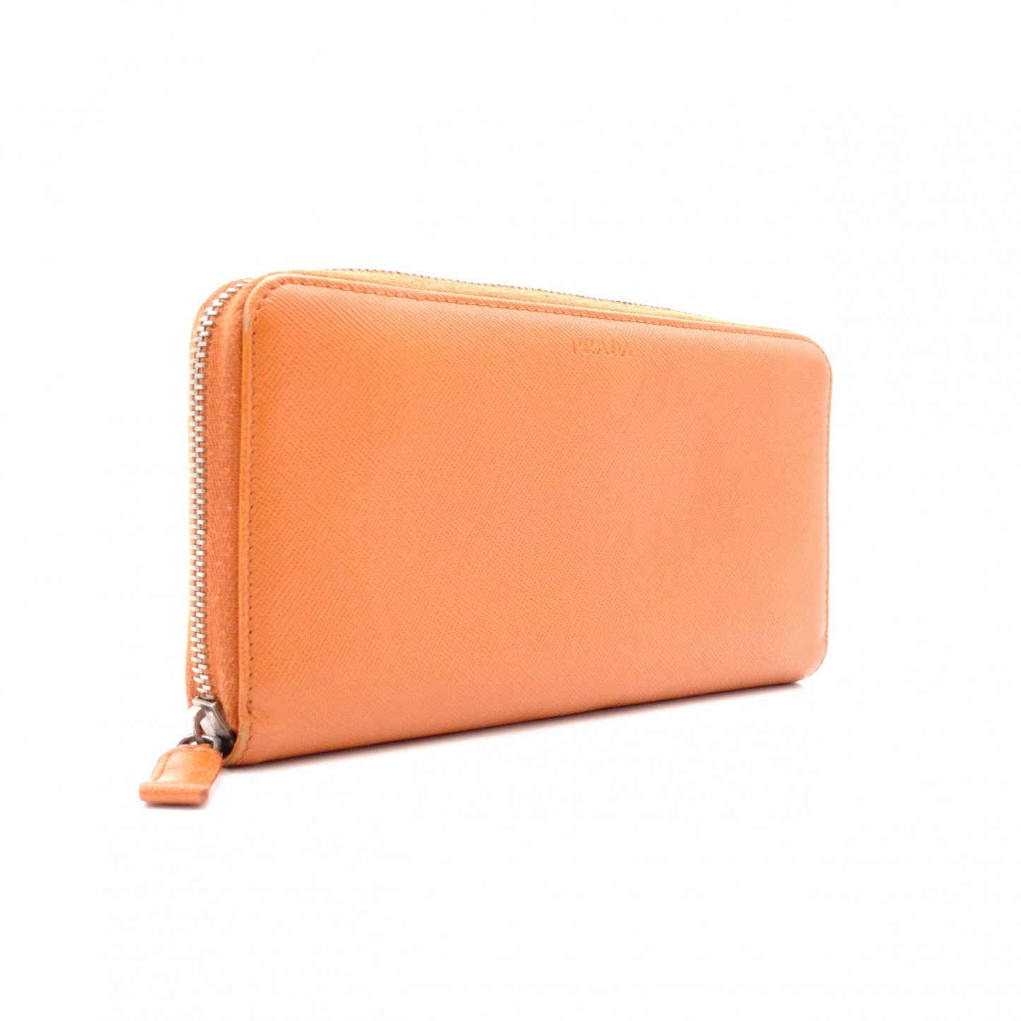 PRADA Saffiano Long Wallet, Leather, Orange, Wallet, Logo, Silver Hardware