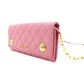 Miu Miu Leather Chain Wallet Pink Gold Hardware Quilted Long Wallet Shoulder Logo 7-11-212