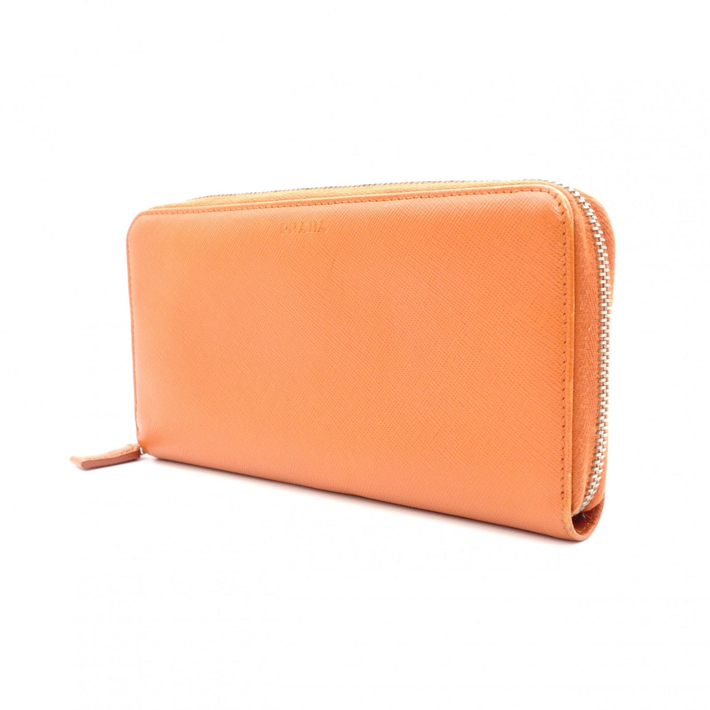 PRADA Saffiano Long Wallet, Leather, Orange, Wallet, Logo, Silver Hardware