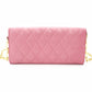 Miu Miu Leather Chain Wallet Pink Gold Hardware Quilted Long Wallet Shoulder Logo 7-11-212