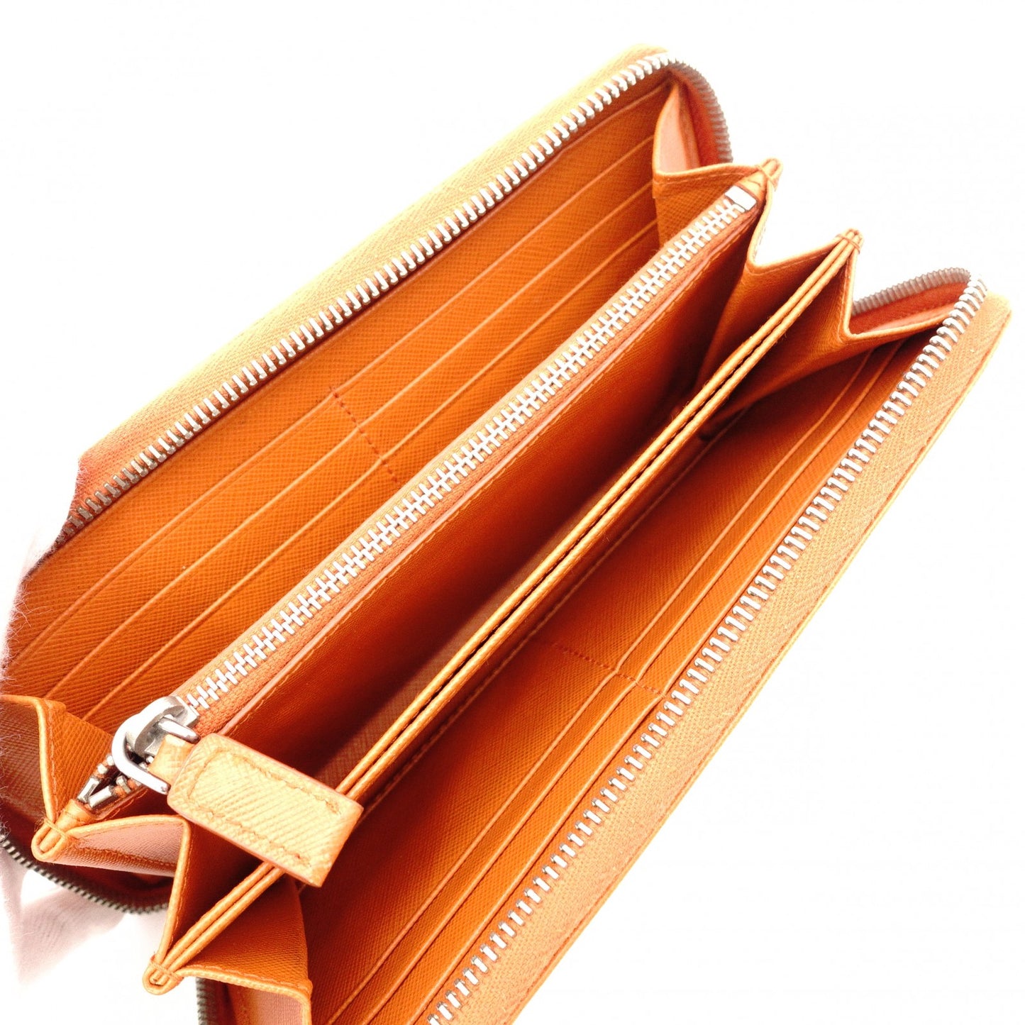 PRADA Saffiano Long Wallet, Leather, Orange, Wallet, Logo, Silver Hardware