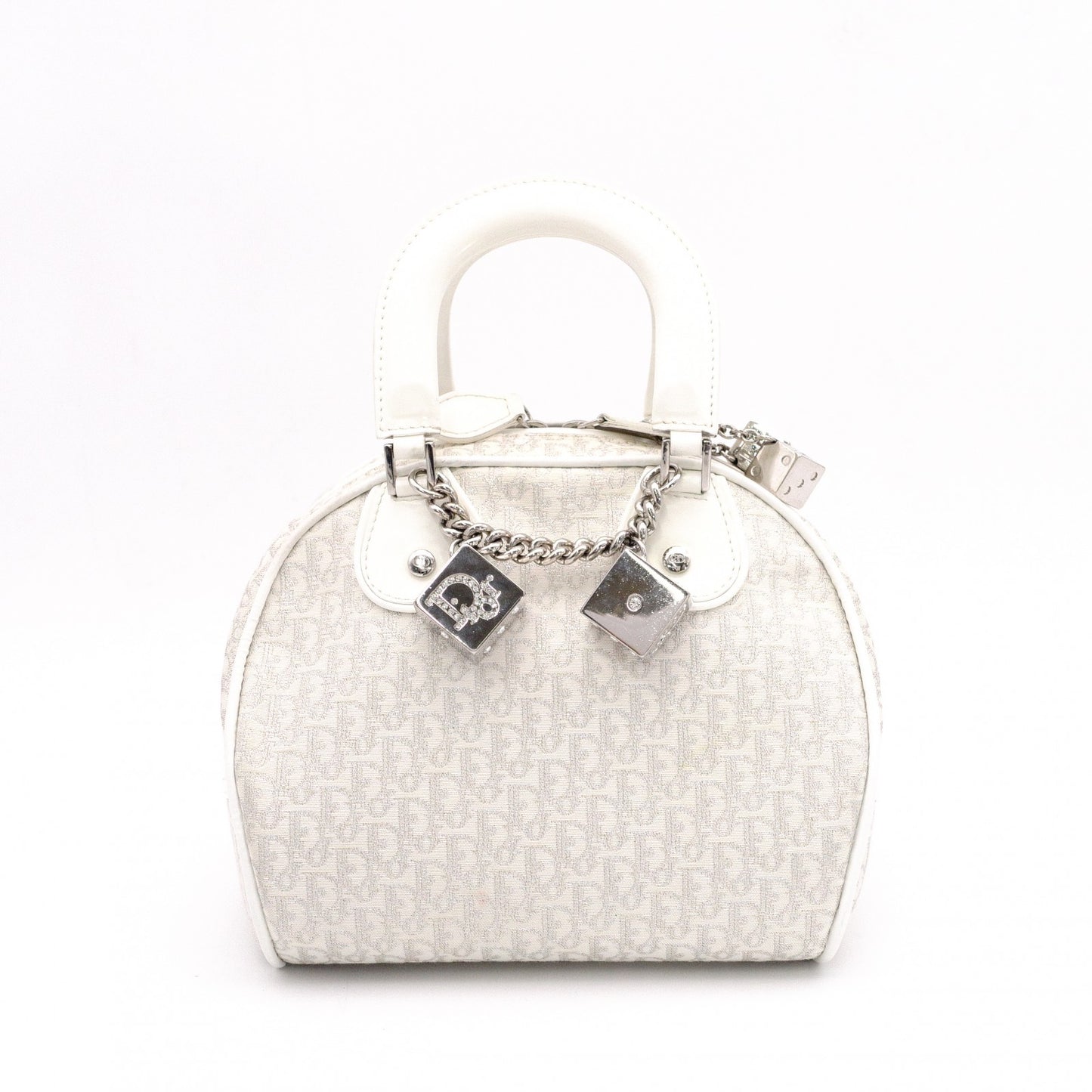 Christian Dior Gambler Dice Trotter Handbag, Canvas/Leather, White/Silver, Women's