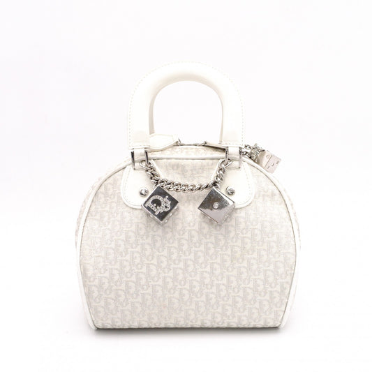 Christian Dior Gambler Dice Trotter Handbag, Canvas/Leather, White/Silver, Women's