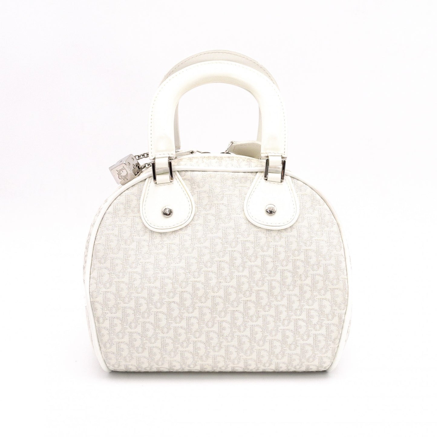 Christian Dior Gambler Dice Trotter Handbag, Canvas/Leather, White/Silver, Women's