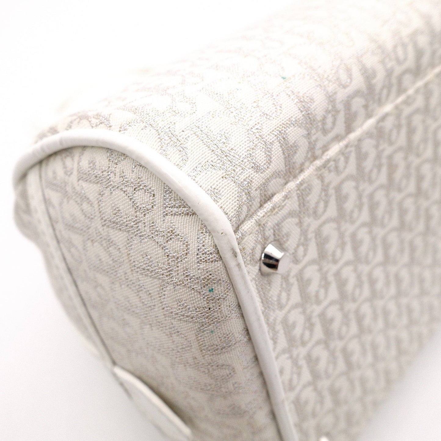 Christian Dior Gambler Dice Trotter Handbag, Canvas/Leather, White/Silver, Women's