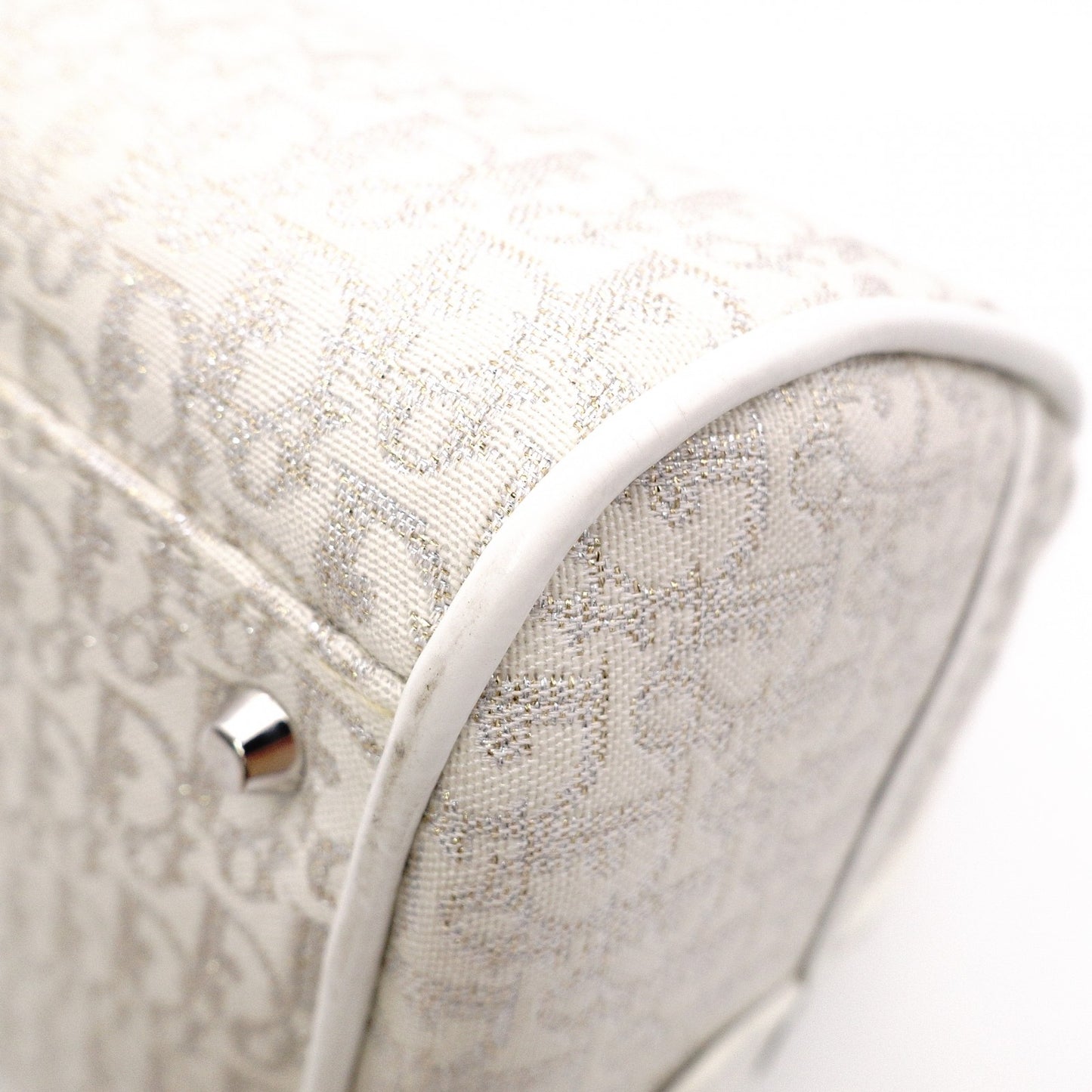 Christian Dior Gambler Dice Trotter Handbag, Canvas/Leather, White/Silver, Women's