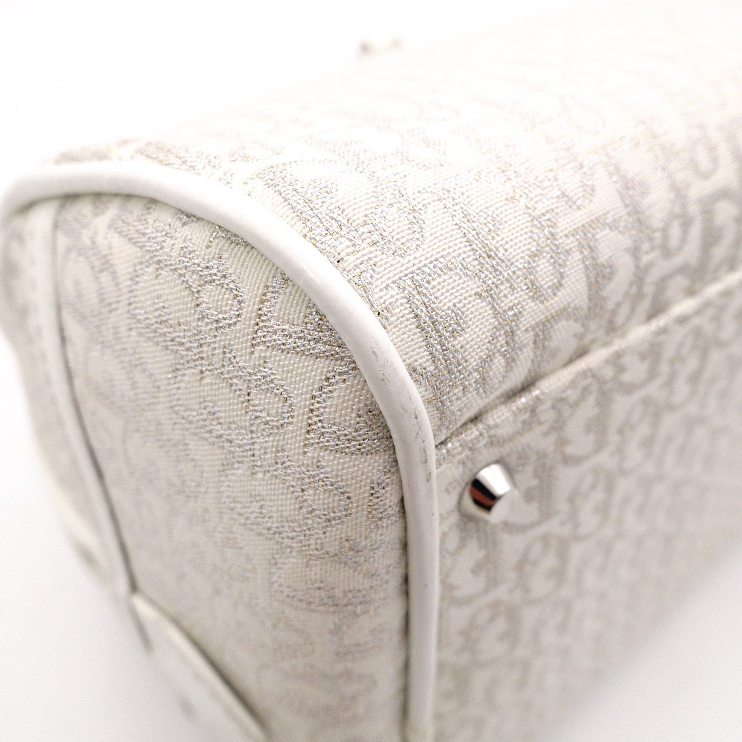 Christian Dior Gambler Dice Trotter Handbag, Canvas/Leather, White/Silver, Women's