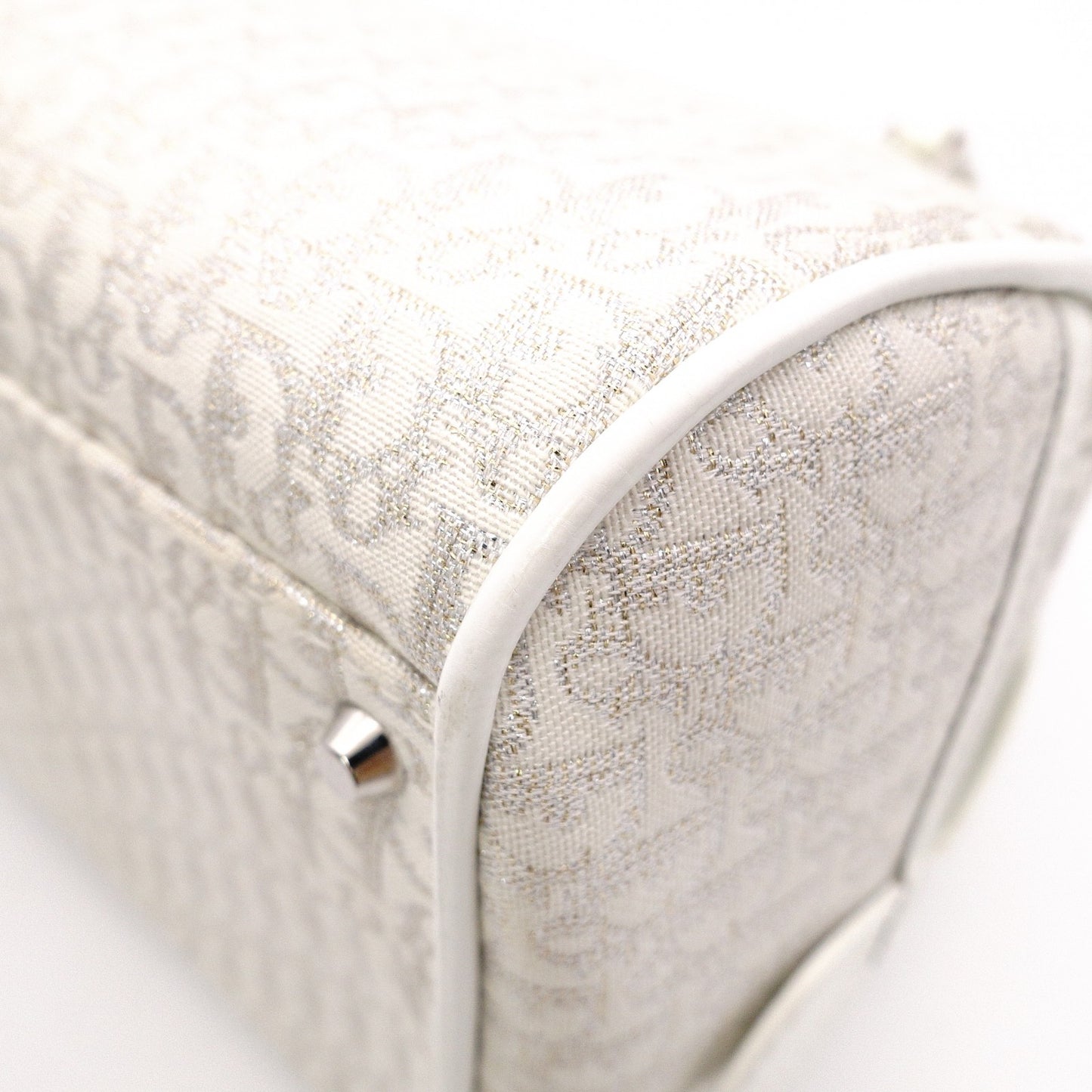 Christian Dior Gambler Dice Trotter Handbag, Canvas/Leather, White/Silver, Women's