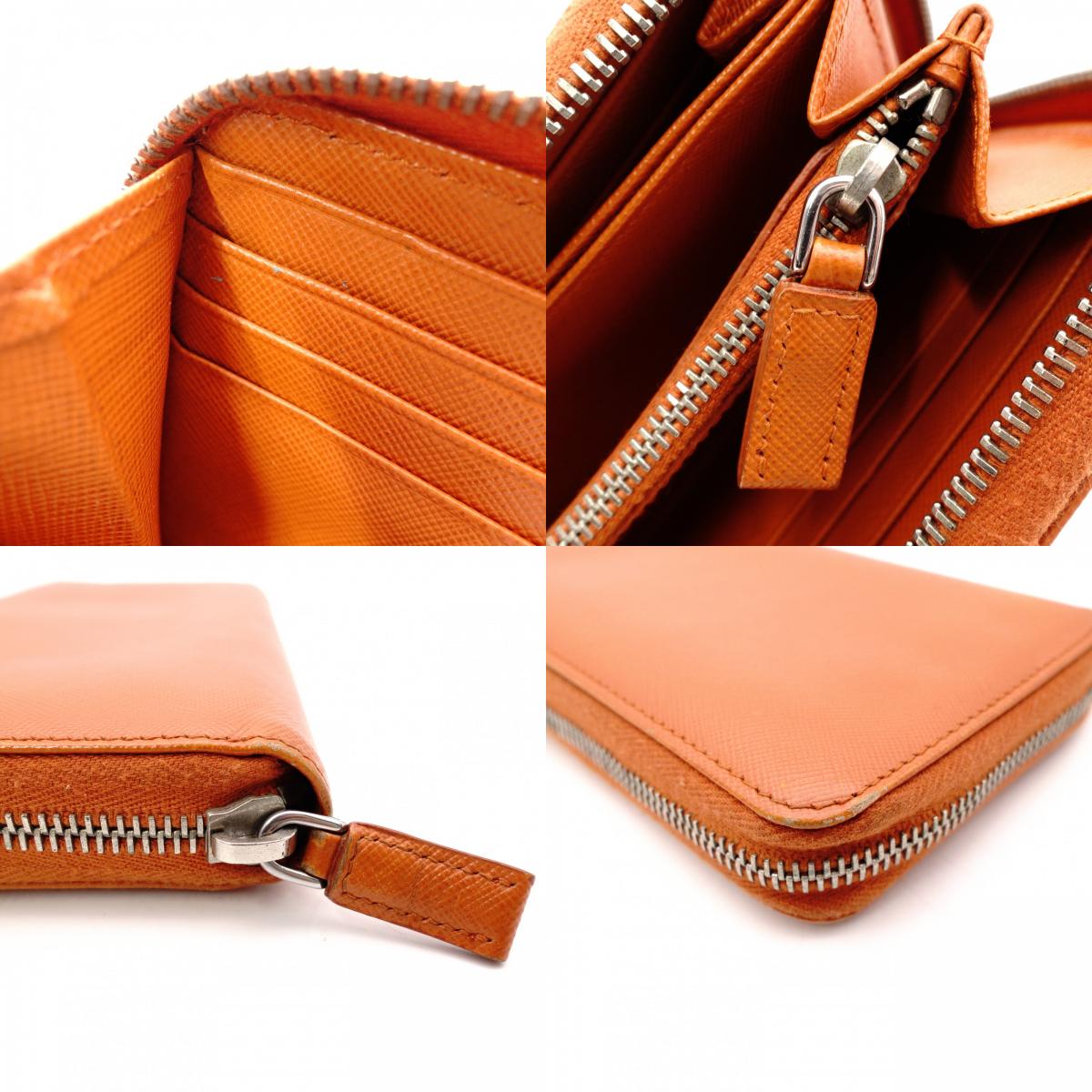 PRADA Saffiano Long Wallet, Leather, Orange, Wallet, Logo, Silver Hardware