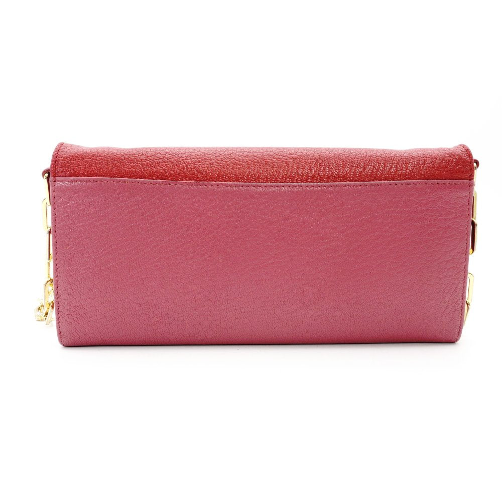 MIU MIU Madras Shoulder Bag Red × Pink Chain Wallet Leather Wallet Red Long Wallet R801090