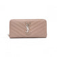 YVES SAINT LAURENT V-Stitch Cassandra Long Wallet, Leather, Beige, Silver Hardware