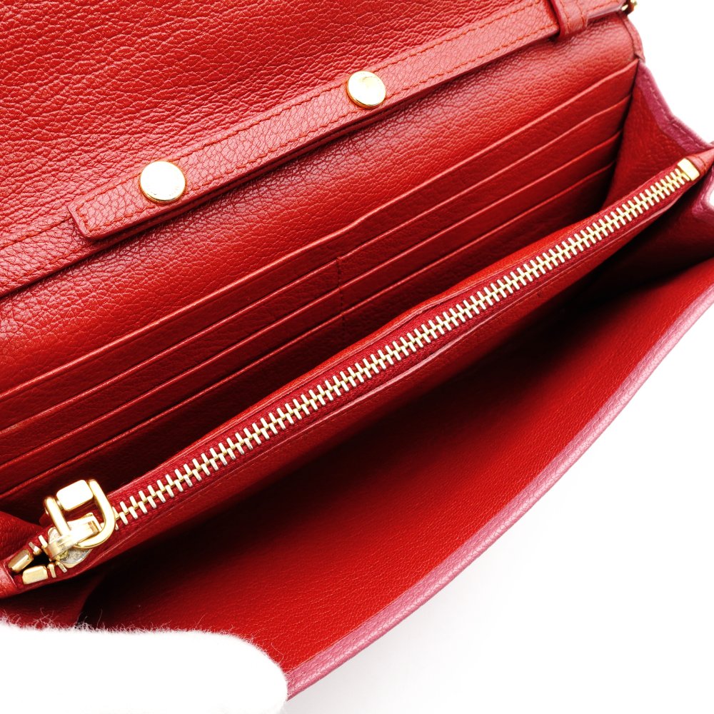 MIU MIU Madras Shoulder Bag Red × Pink Chain Wallet Leather Wallet Red Long Wallet R801090